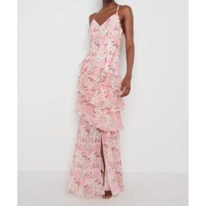 Floral Pink Tiered Maxi Dress with Spaghetti Straps